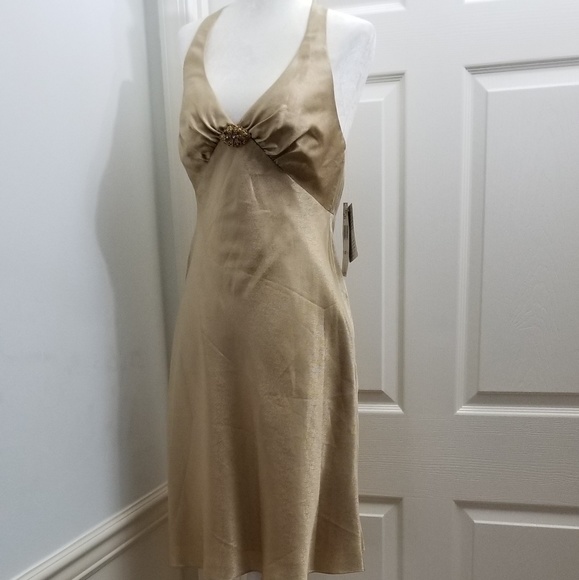 100% Silk Halter Dress, Jones New York gold 6P
